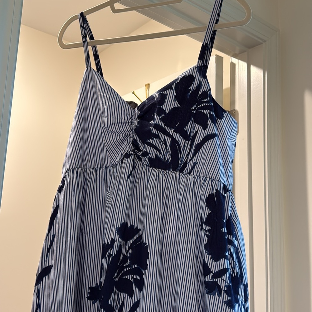 NWT Abercrombie & Fitch Sweetheart Babydoll Striped Navy Floral Maxi Dress - Picture 3 of 6